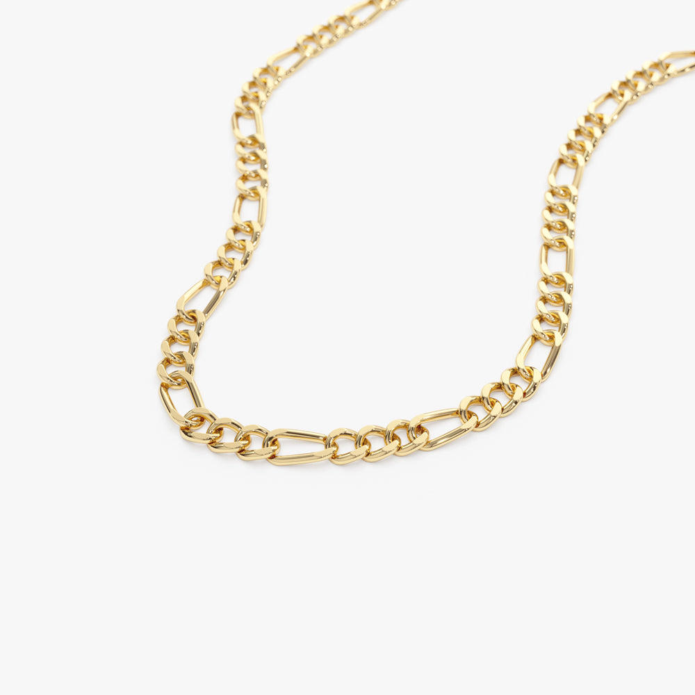 OBFJ2085 - 3MM Figaro Chain Necklace necklace in selectable metal and diamond options - Roselle Jewelry view 5
