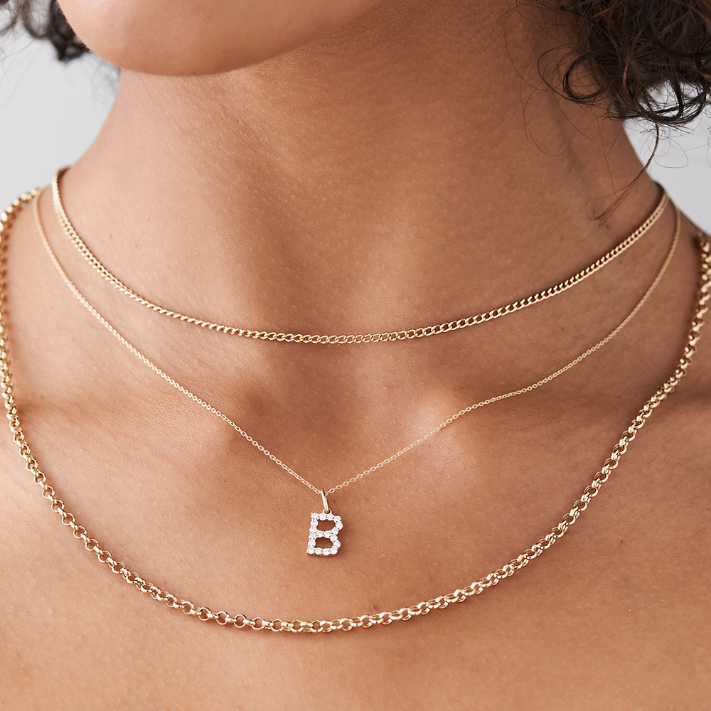 OBFJ2269 - 3MM Rolo Chain necklace in selectable metal and diamond options - Roselle Jewelry view 3