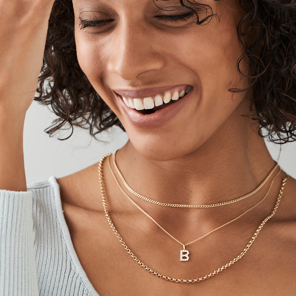 OBFJ2269 - 3MM Rolo Chain necklace in selectable metal and diamond options - Roselle Jewelry view 4