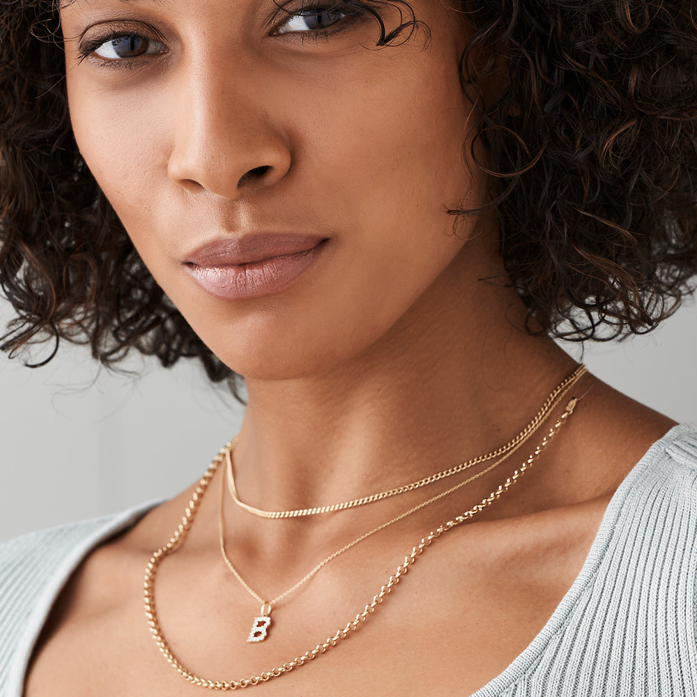 OBFJ2269 - 3MM Rolo Chain necklace in selectable metal and diamond options - Roselle Jewelry view 5