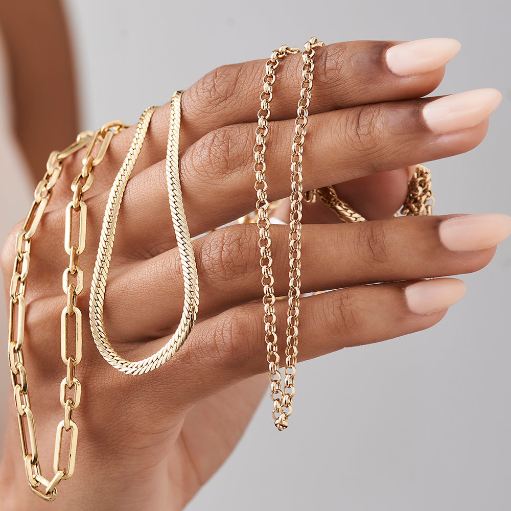 OBFJ2269 - 3MM Rolo Chain necklace in selectable metal and diamond options - Roselle Jewelry view 2
