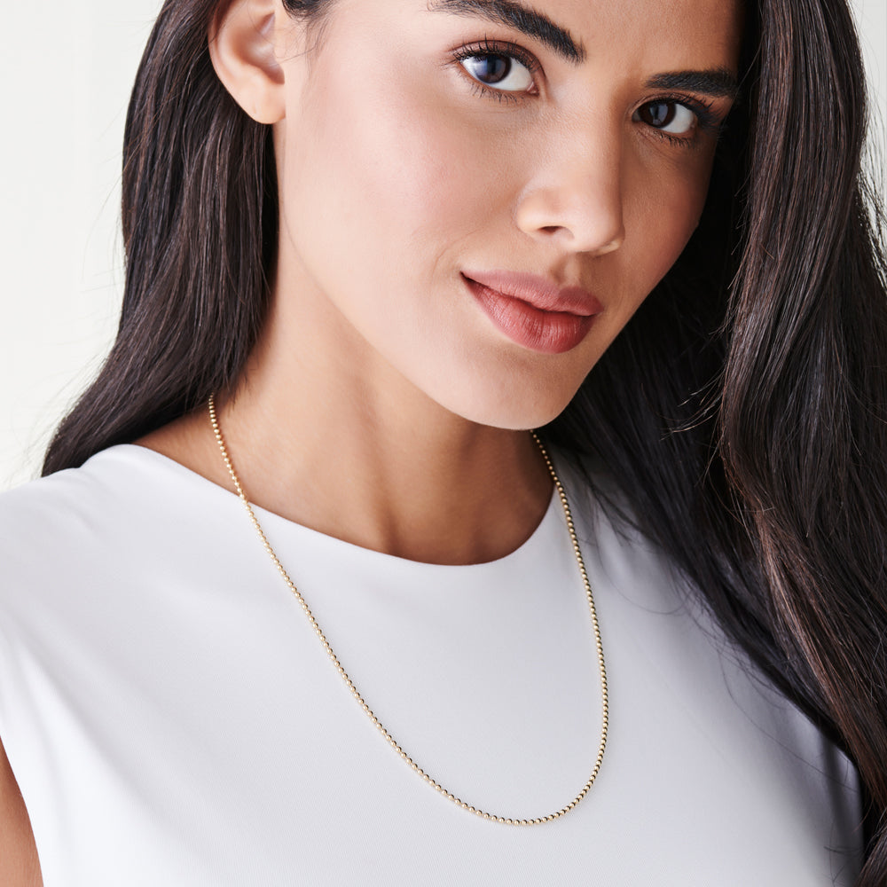 OBFJ1525 - 14K Solid Gold 2MM Bead Chain Necklace 2