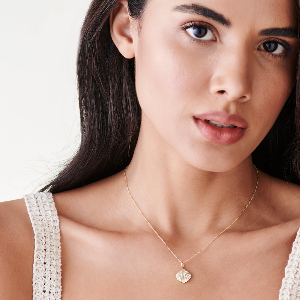OBFJ2245 - Shell Charm Necklace necklace in selectable metal and diamond options - Roselle Jewelry view 3