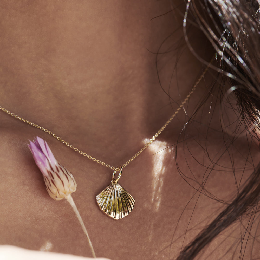 OBFJ2245 - Shell Charm Necklace necklace in selectable metal and diamond options - Roselle Jewelry view 2