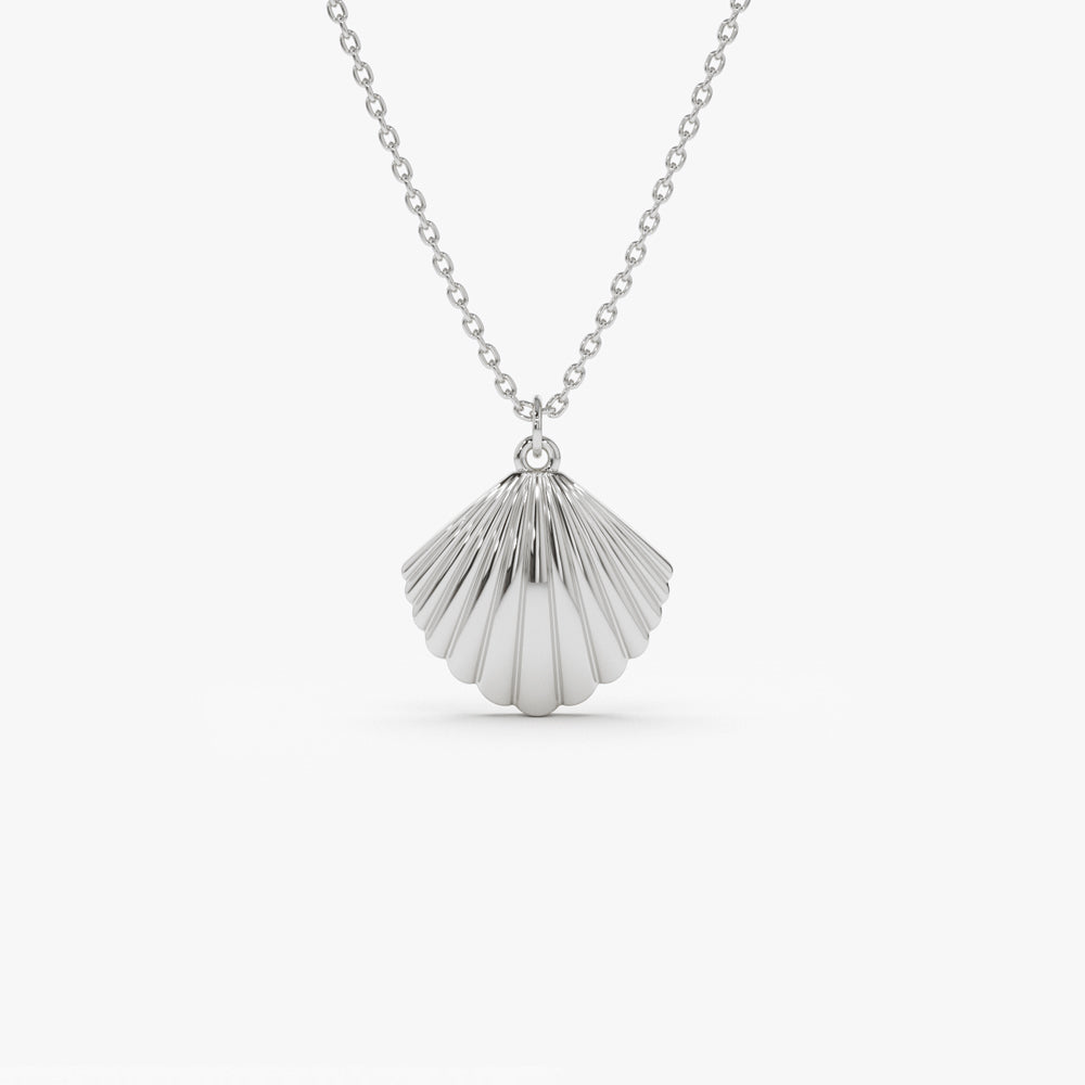 OBFJ2245 - Shell Charm Necklace necklace in selectable metal and diamond options - Roselle Jewelry view 7