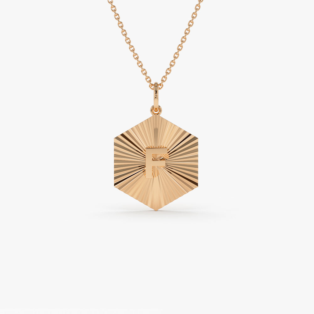 OBFJ1466 - 14k Sparkle Hexagon Disc Initial Necklace 4