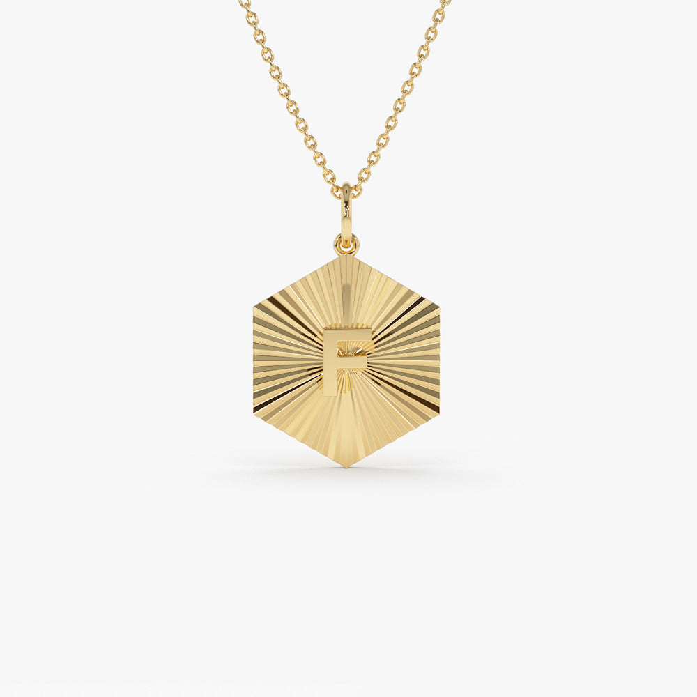 OBFJ1466 - 14k Sparkle Hexagon Disc Initial Necklace 1