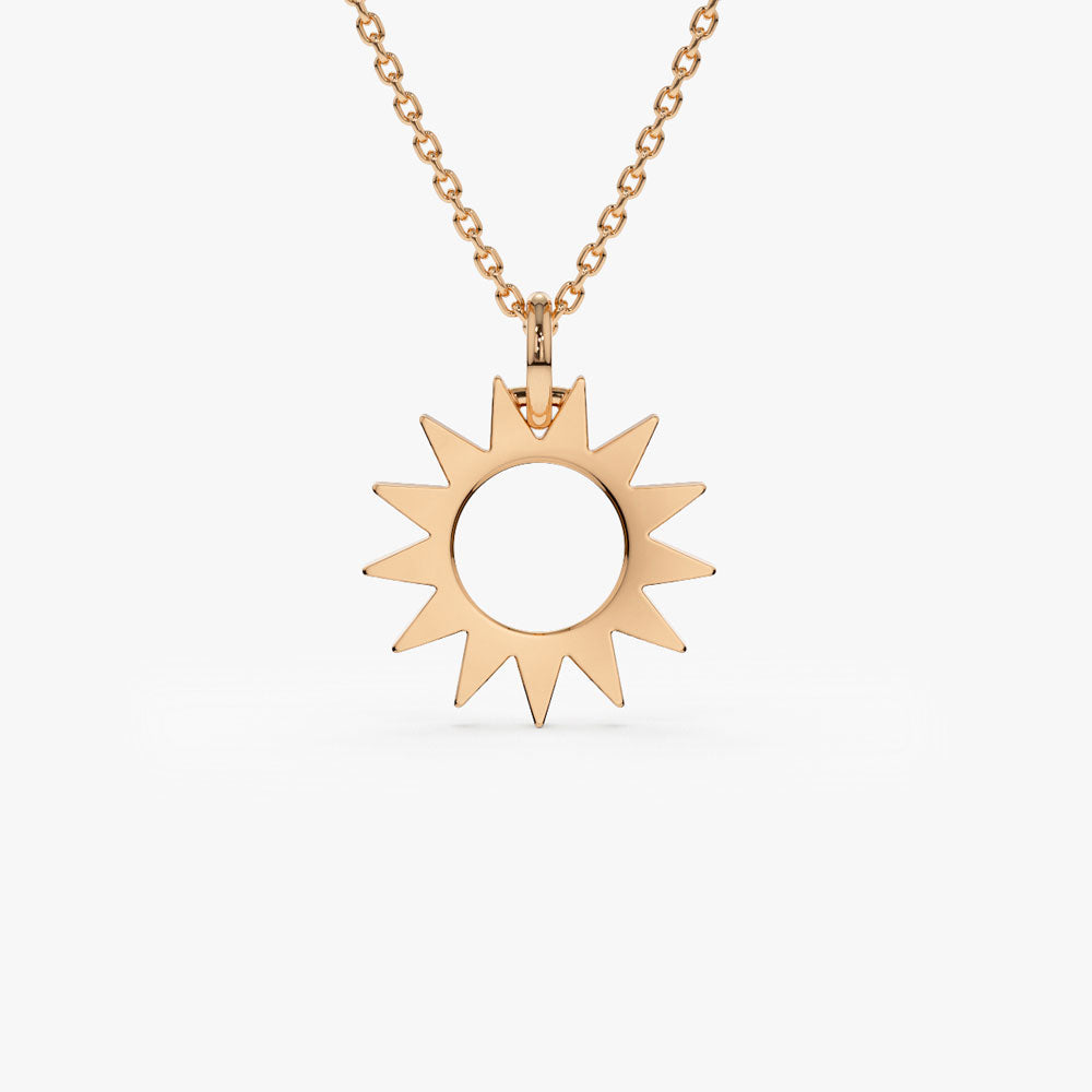 OBFJ1301 - 14k Solid Gold Sun Pendant Necklace 5