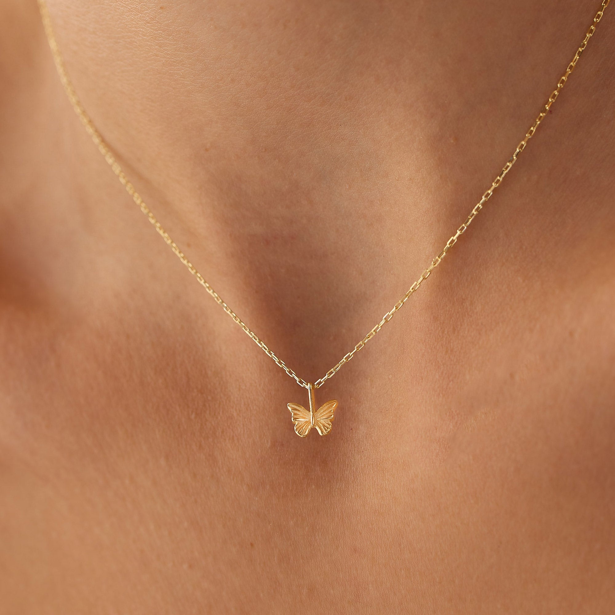 OBFJ1299 - 14k Mini Butterfly Charm Necklace 4