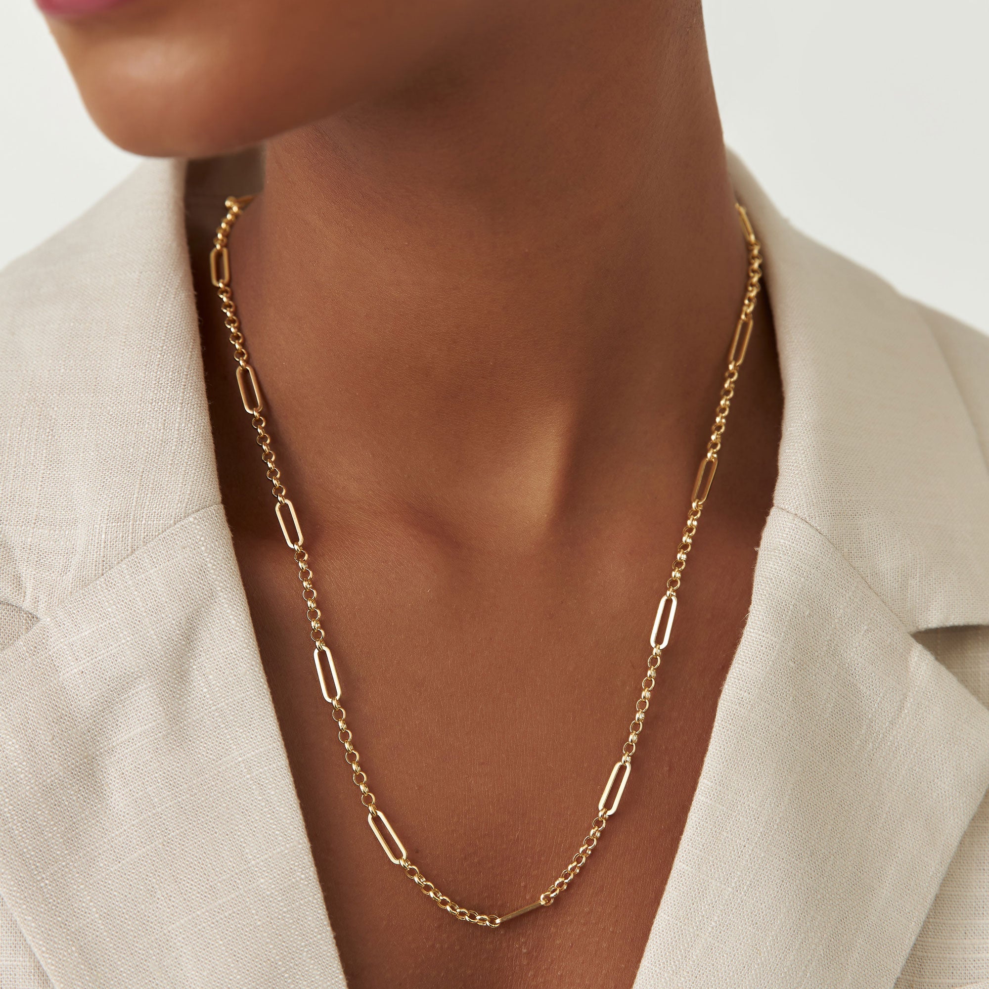 OBFJ1324 - 14K Gold Rolo Paperclip Chain Necklace 3