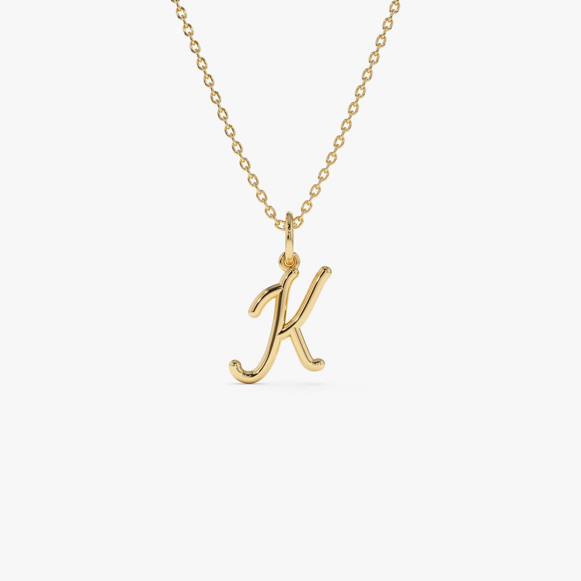 OBFJ1378 - 14k Plain Gold Script Initial Necklace 1