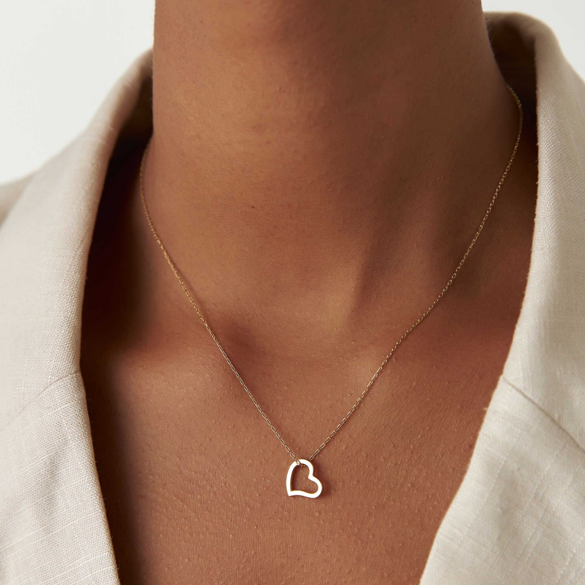 OBFJ1255 - 14k Gold Open Heart Shaped Charm Necklace 2