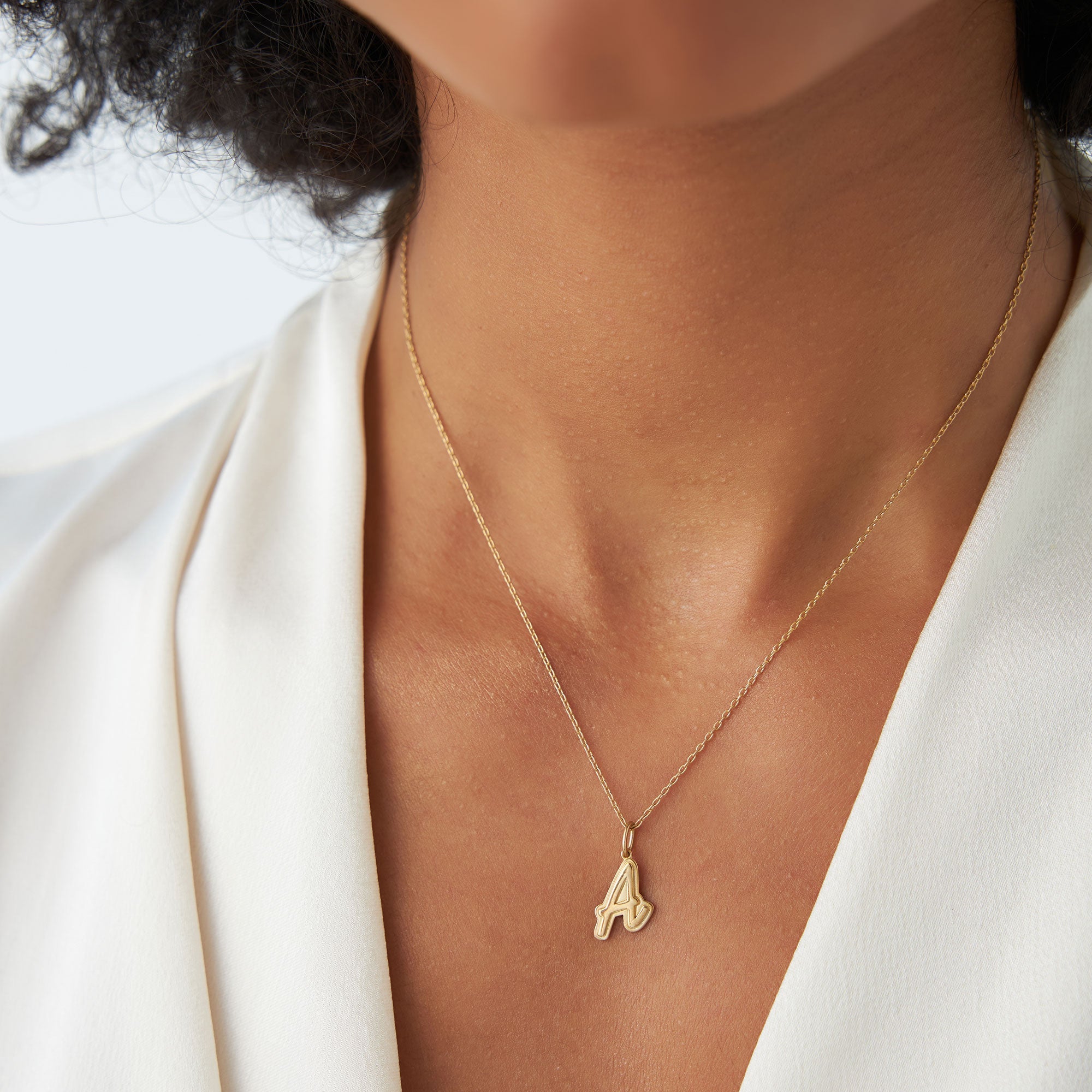 OBFJ1200 - 14K Solid Gold Script Font Initial Layered 3D Necklace 3