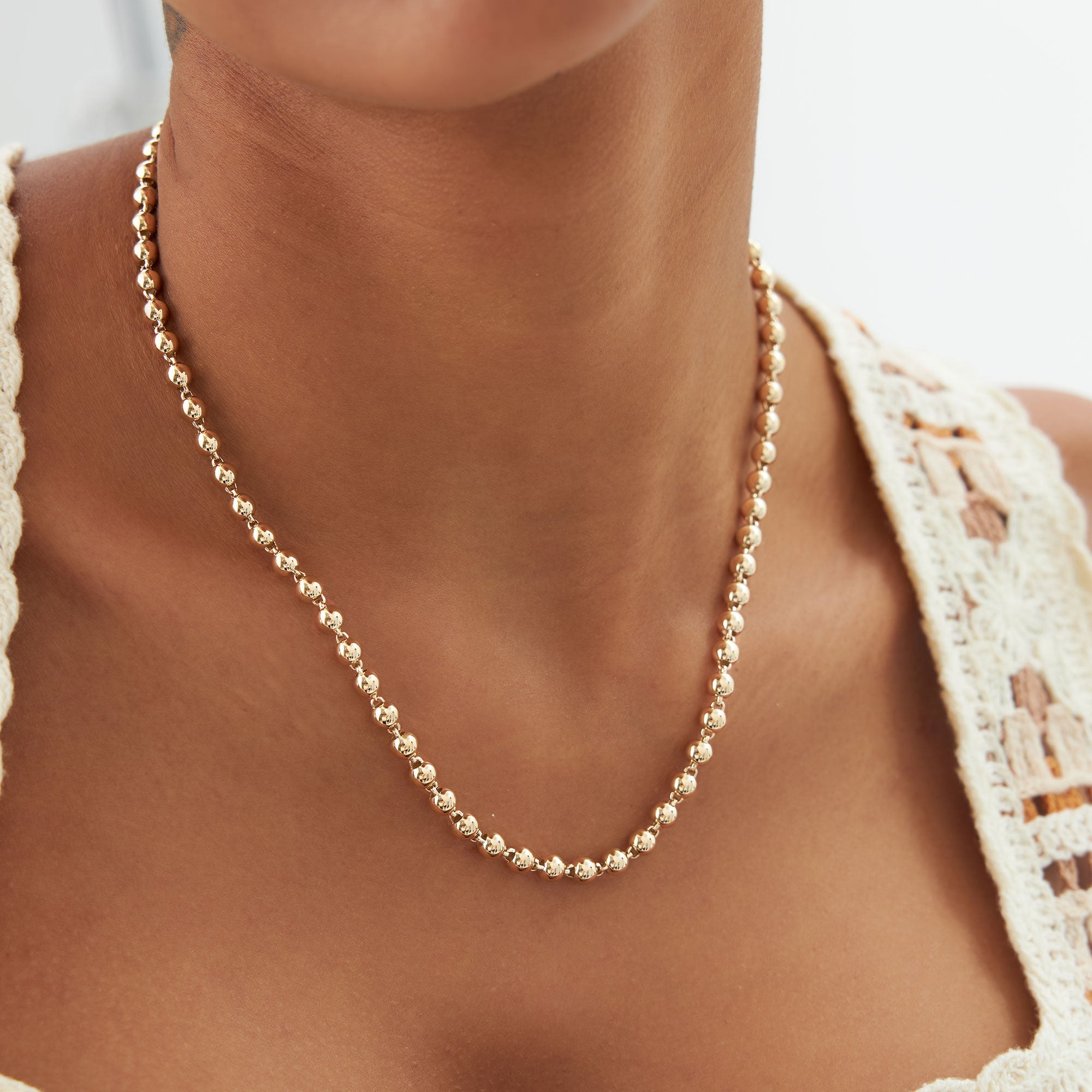 OBFJ1119 - 14K Gold 5 MM Bead Necklace 3