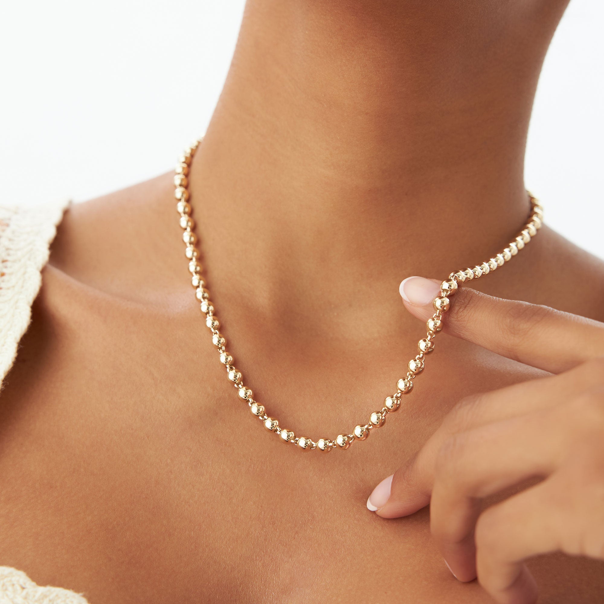 OBFJ1119 - 14K Gold 5 MM Bead Necklace 2