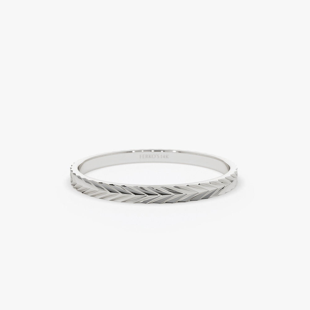 OBFJ1916 - 14K Gold Chevron Herringbone Eternity Cut Ring 6