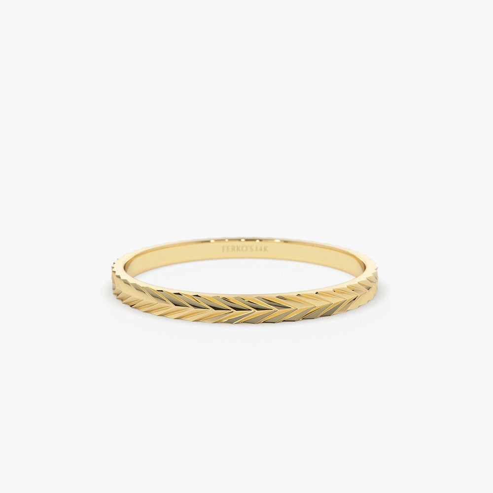 OBFJ1916 - 14K Gold Chevron Herringbone Eternity Cut Ring 1