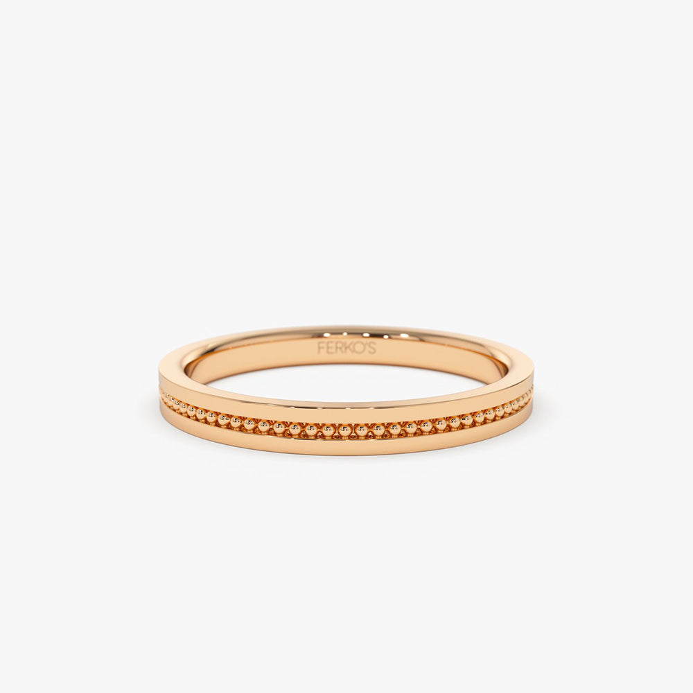 OBFJ2026 - 14k Beaded Stacking Gold Wedding Band 6
