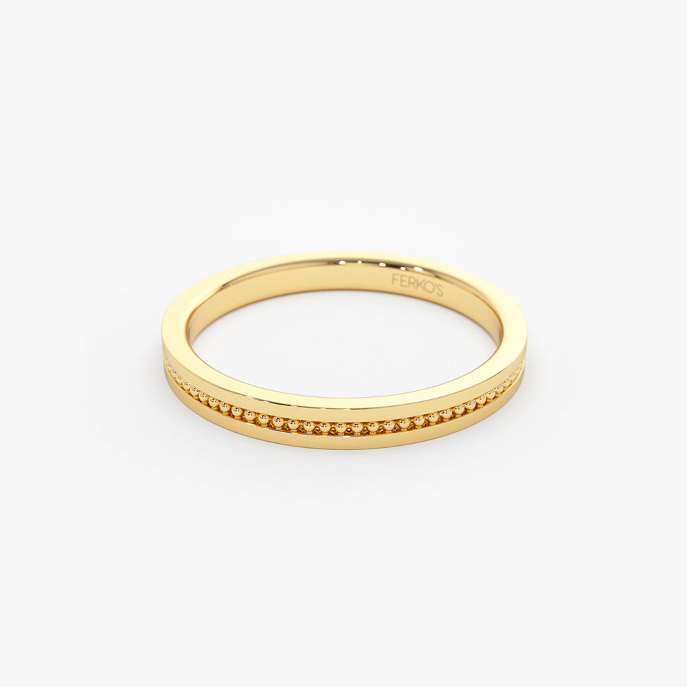 OBFJ2026 - 14k Beaded Stacking Gold Wedding Band 8