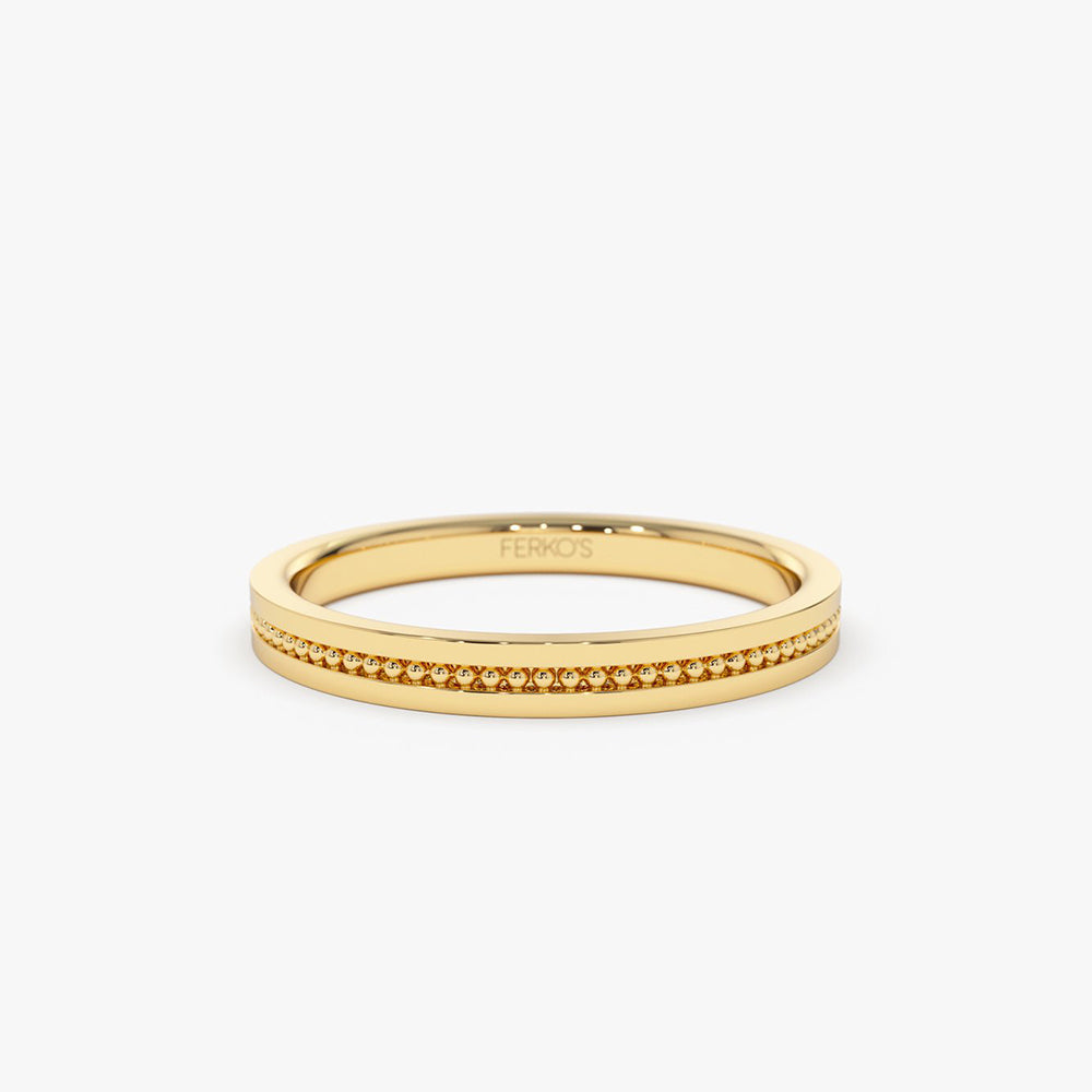 OBFJ2026 - 14k Beaded Stacking Gold Wedding Band 1