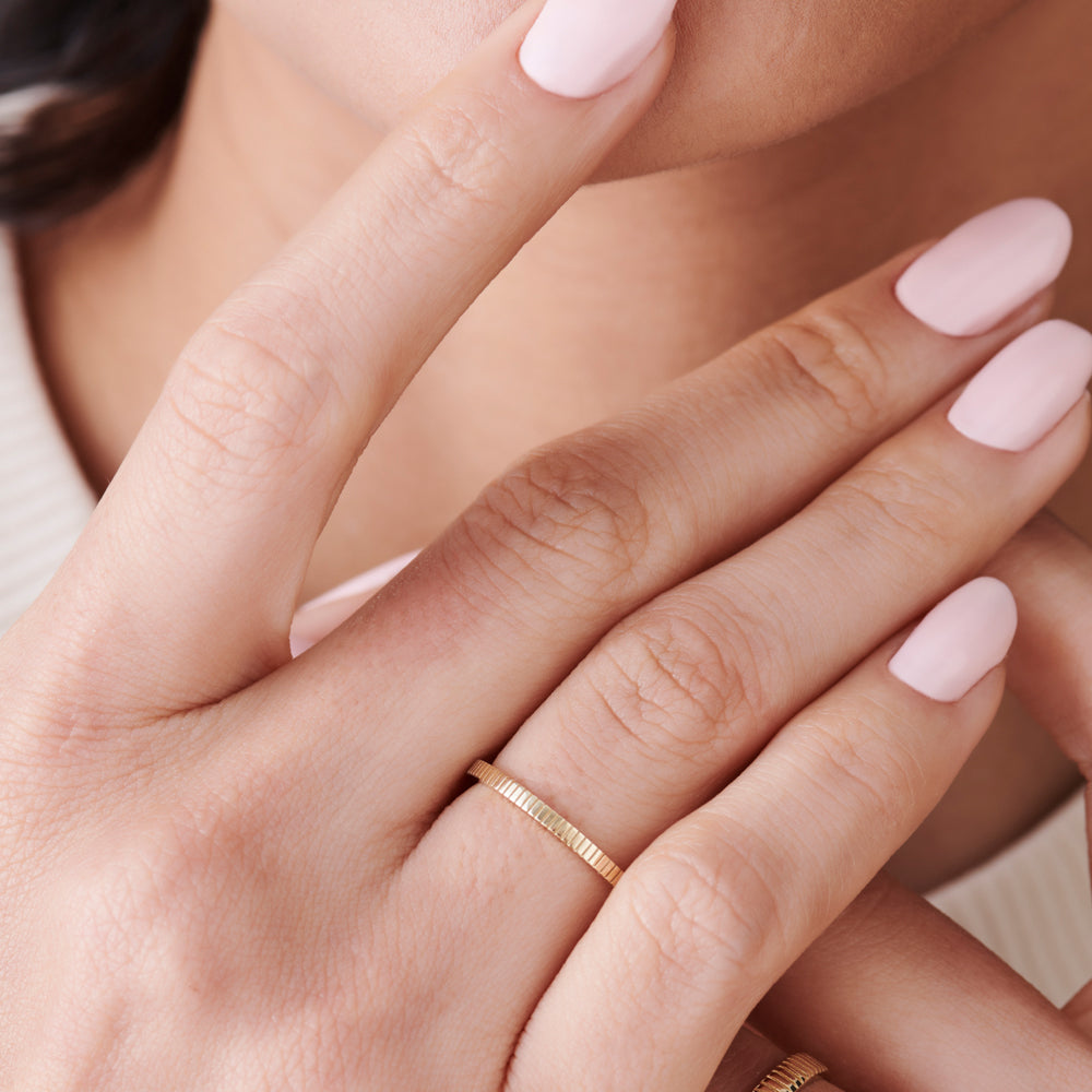 OBFJ2252 - 1.5MM Ribbed Ring in 14k Gold 4