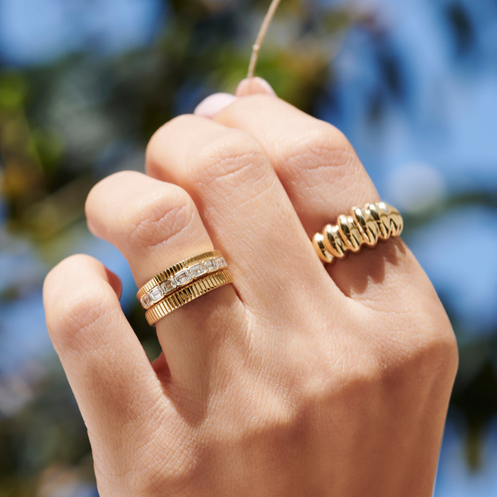 OBFJ2251 - 3MM Ribbed Ring in 14k Gold 4