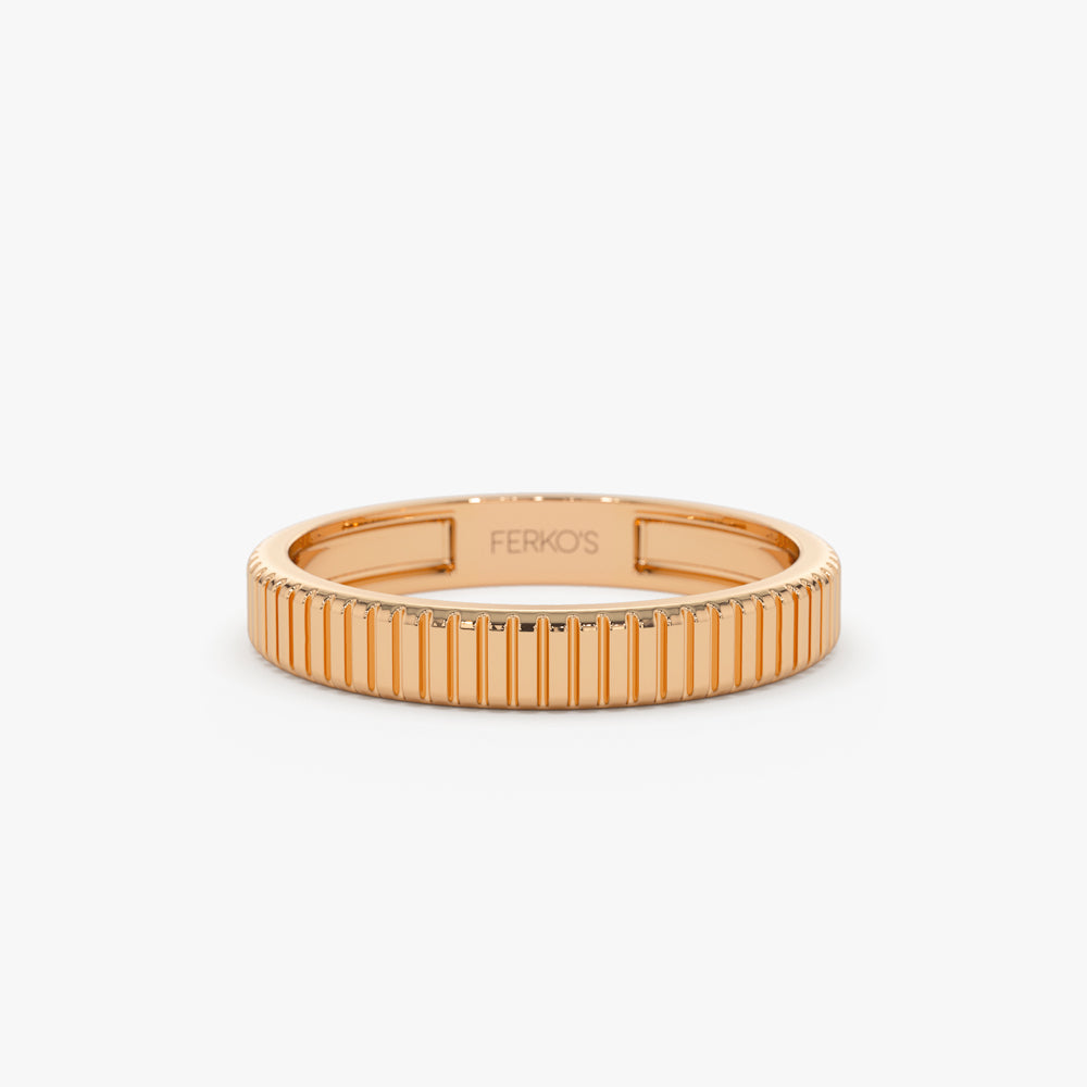 OBFJ2251 - 3MM Ribbed Ring in 14k Gold 7
