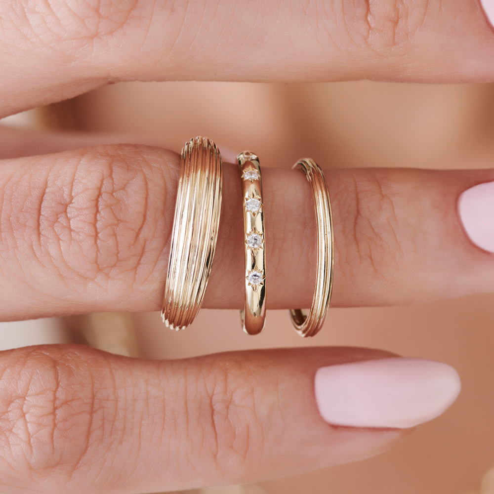 OBFJ2247 - 14k Unique Multi Lined 5MM Dome Gold Ring 2