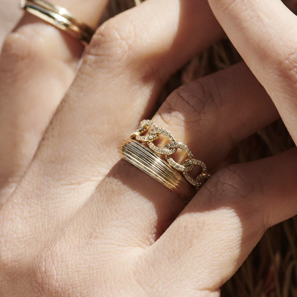 OBFJ2247 - 14k Unique Multi Lined 5MM Dome Gold Ring 6
