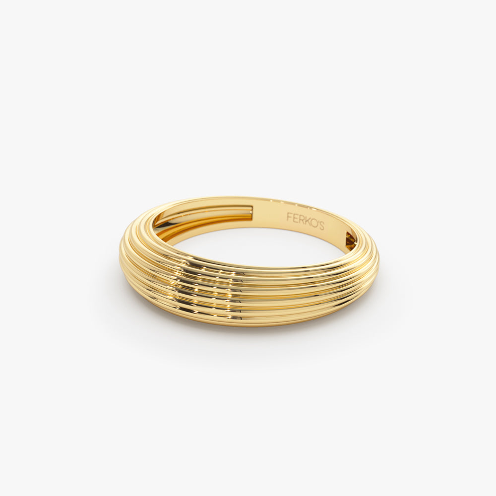 OBFJ2247 - 14k Unique Multi Lined 5MM Dome Gold Ring 9