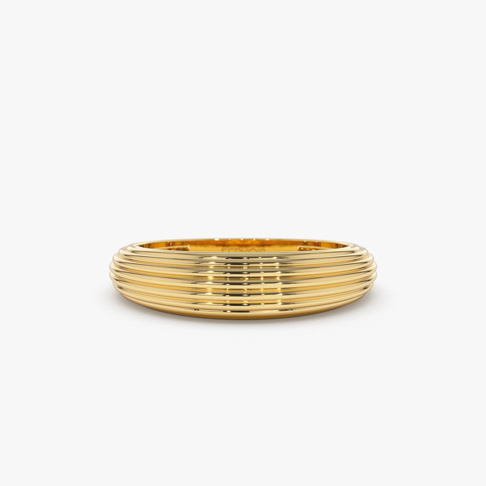 OBFJ2247 - 14k Unique Multi Lined 5MM Dome Gold Ring 1