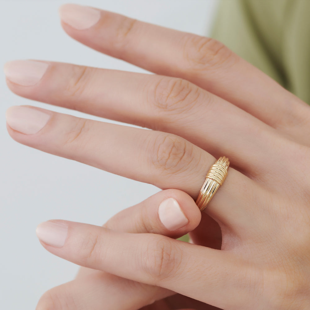 OBFJ1543 - 14k Ribbed Dome Graduating Gold Ring 3