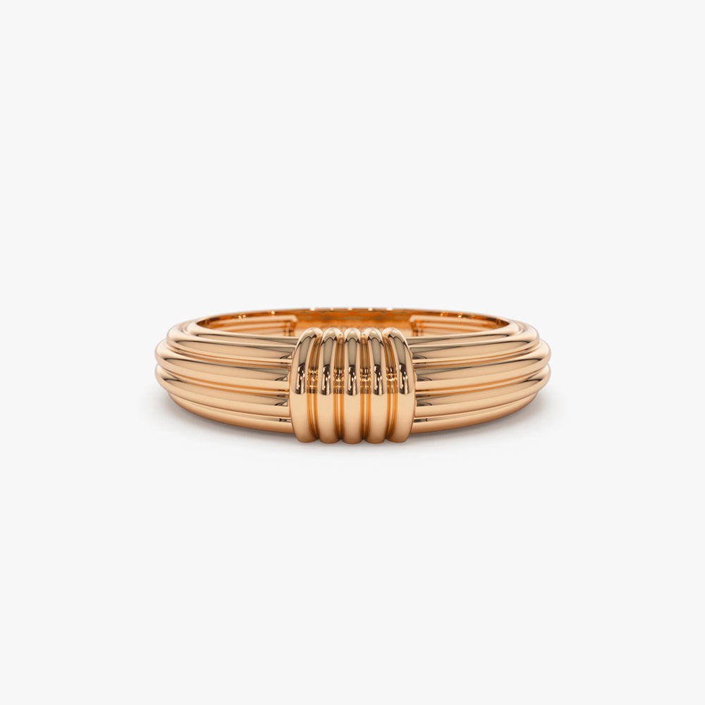 OBFJ1543 - 14k Ribbed Dome Graduating Gold Ring 5