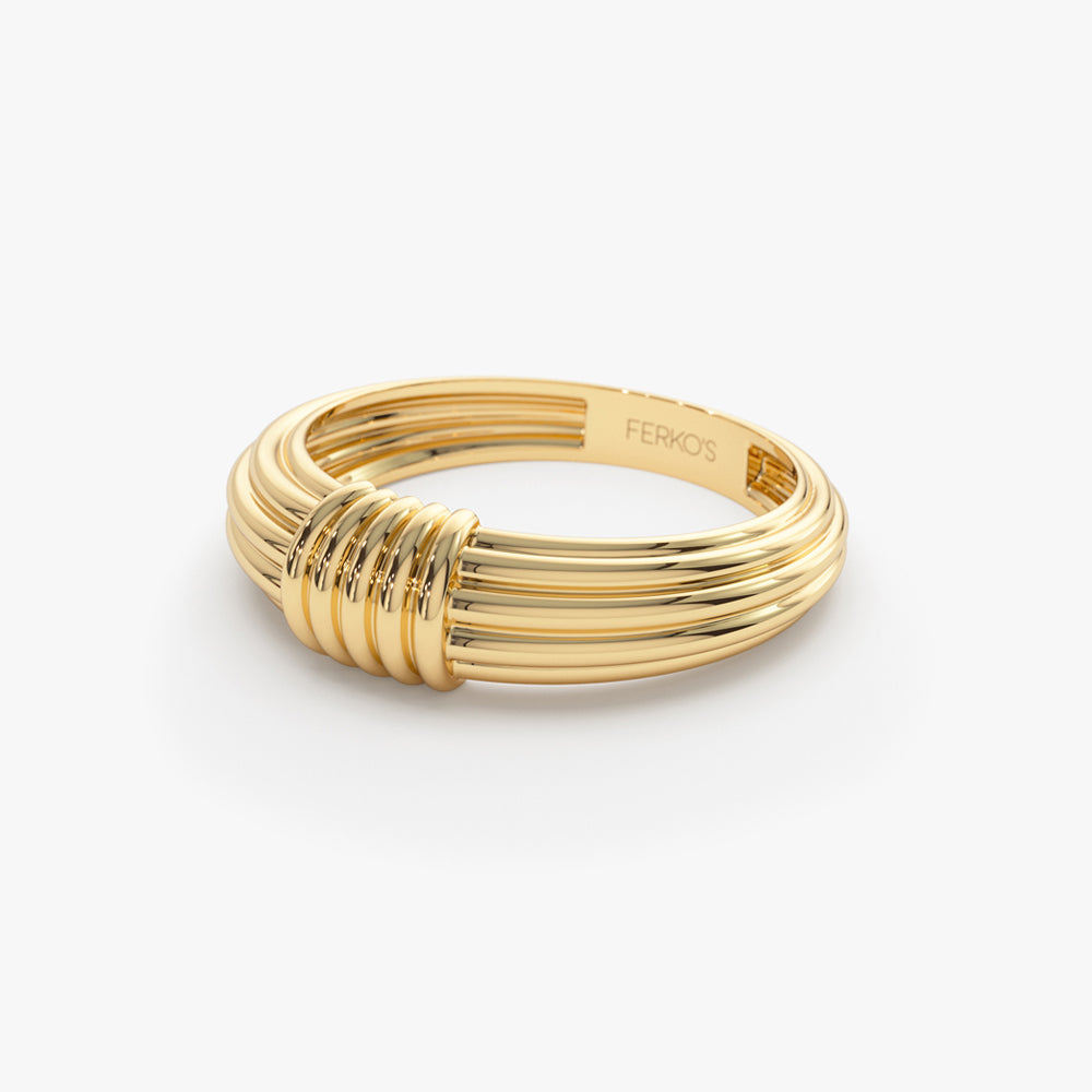 OBFJ1543 - 14k Ribbed Dome Graduating Gold Ring 7