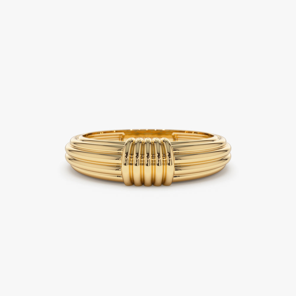 OBFJ1543 - 14k Ribbed Dome Graduating Gold Ring 1