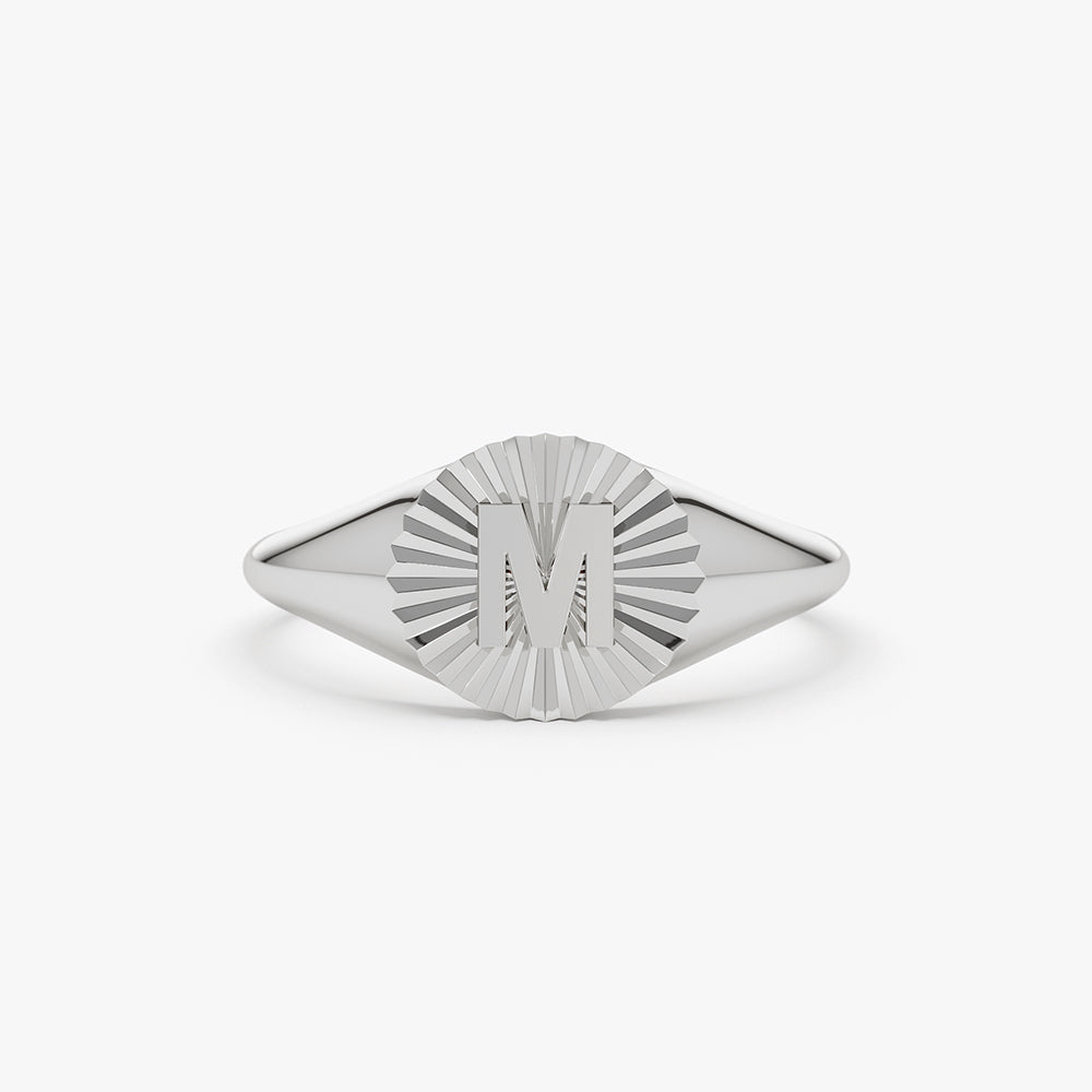OBFJ1494 - 14k Sunburst Initial Signet Ring 6