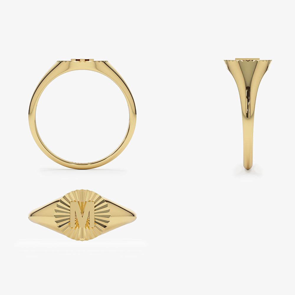 OBFJ1494 - 14k Sunburst Initial Signet Ring 8