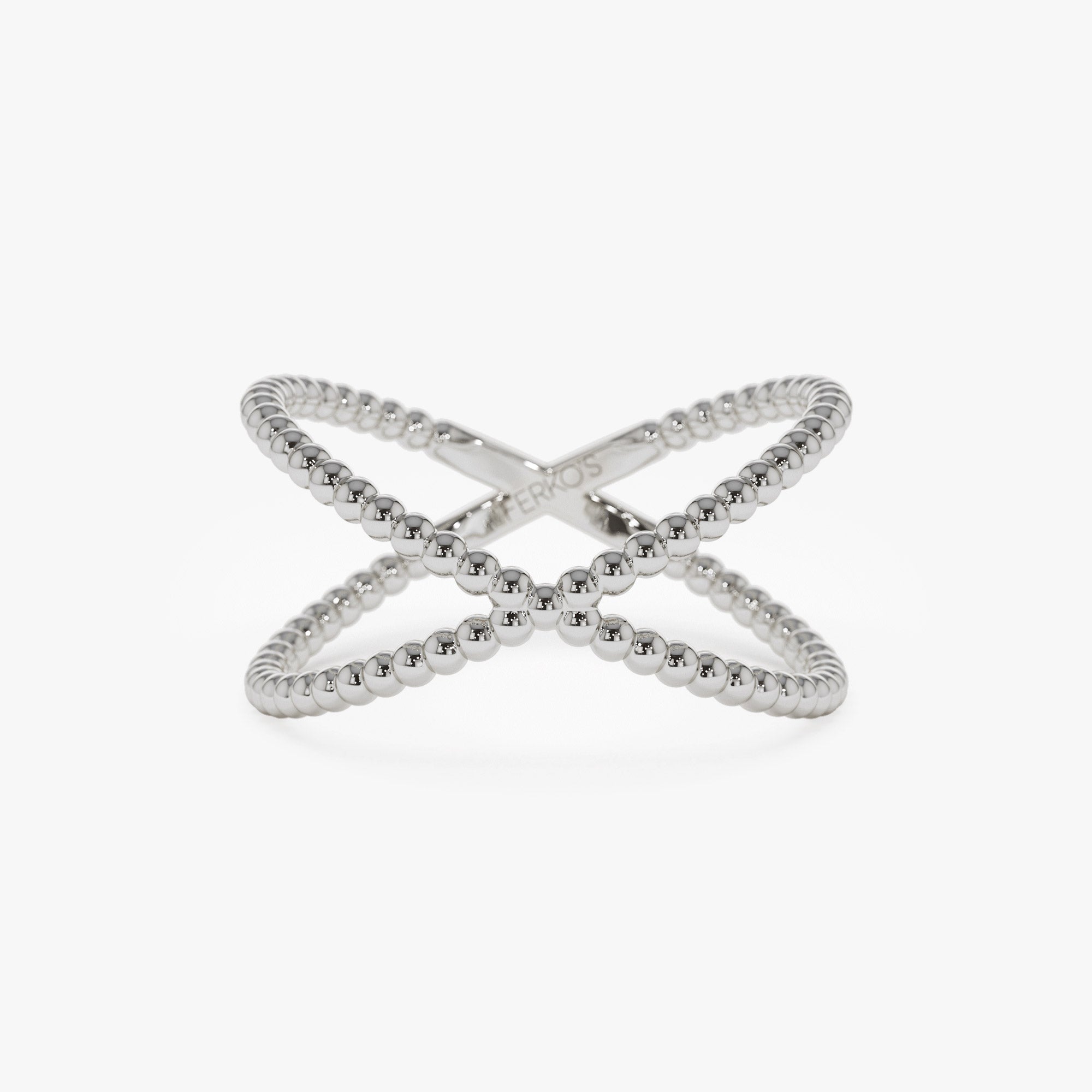 OBFJ1282 - 14K Gold Beaded Band Criss Cross Statement Ring 8