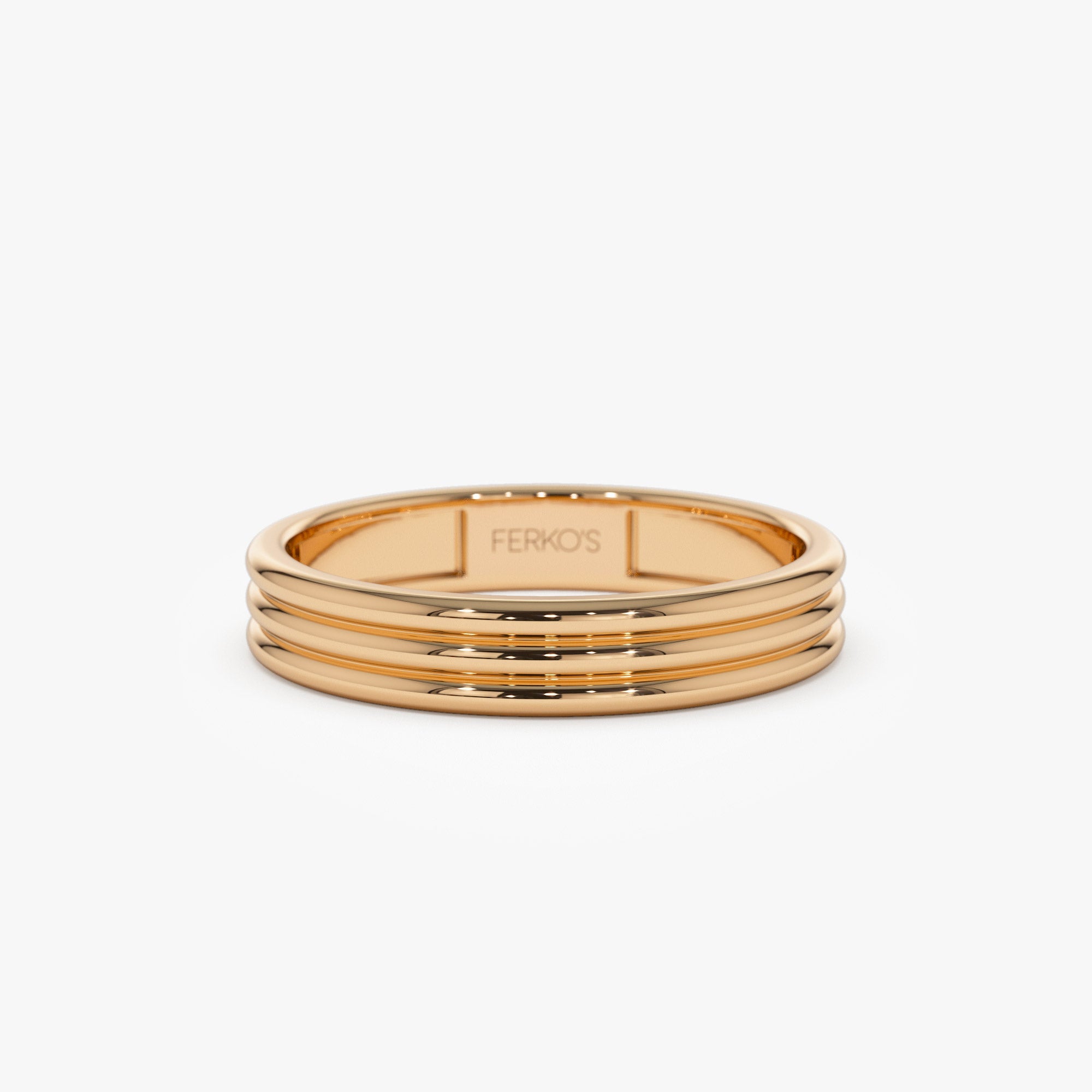 OBFJ1305 - 14k 3.5MM Multi Lined Gold Wedding Ring 5