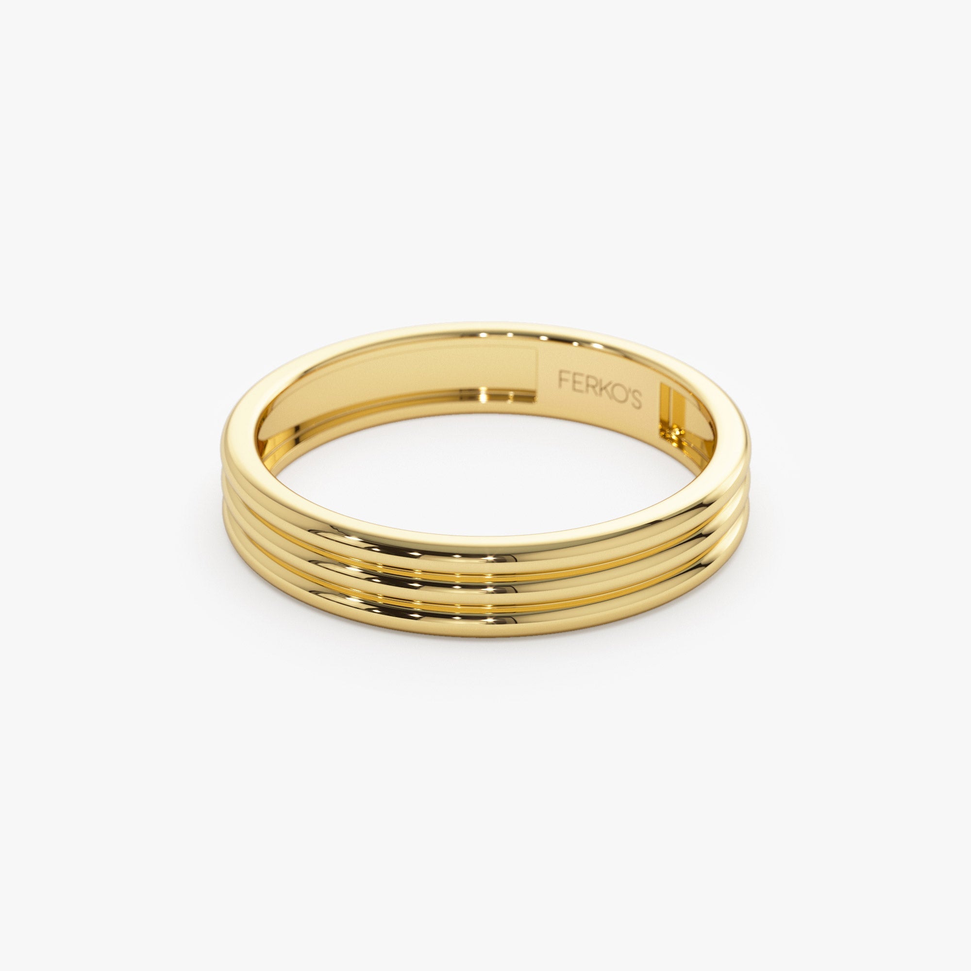 OBFJ1305 - 14k 3.5MM Multi Lined Gold Wedding Ring 7
