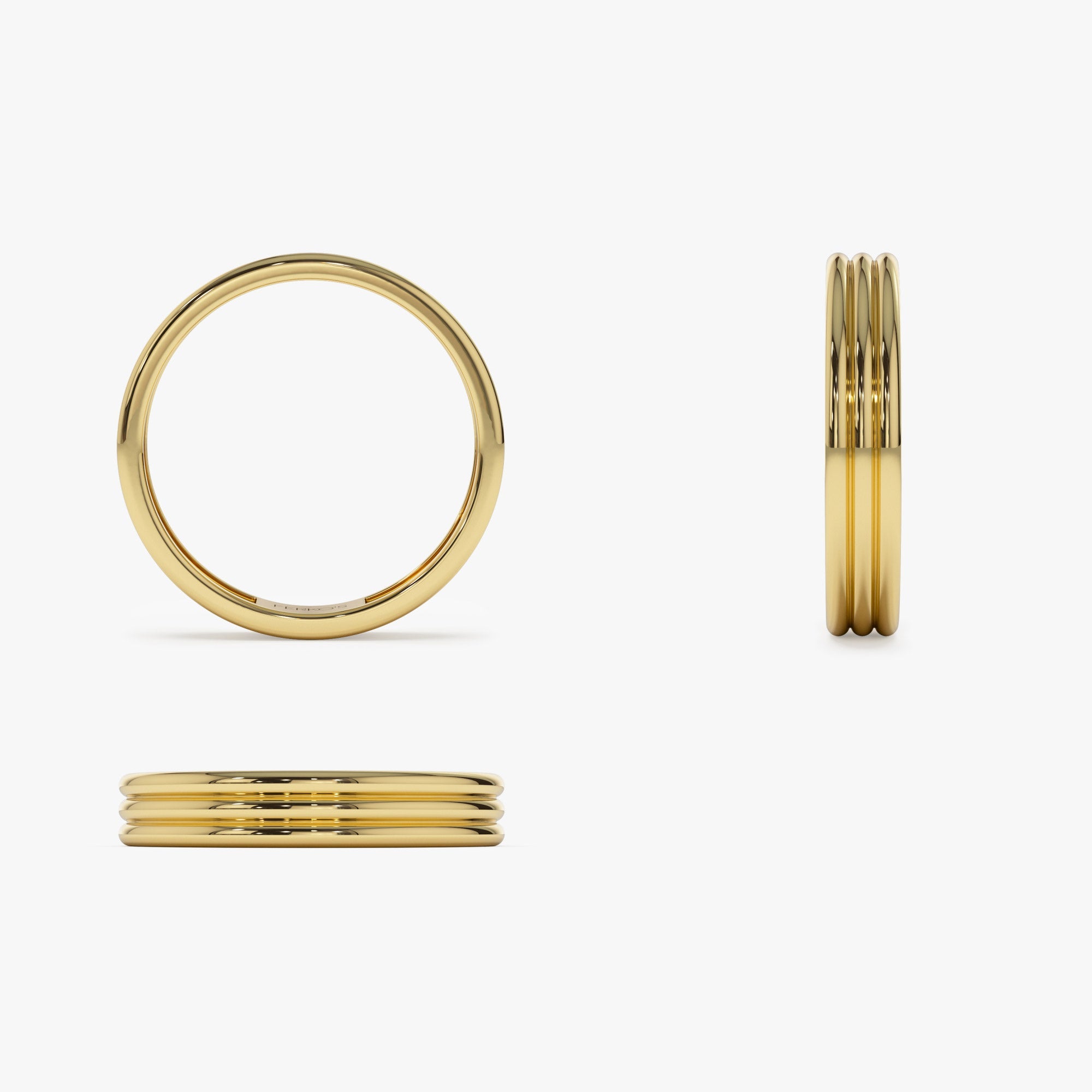 OBFJ1305 - 14k 3.5MM Multi Lined Gold Wedding Ring 8