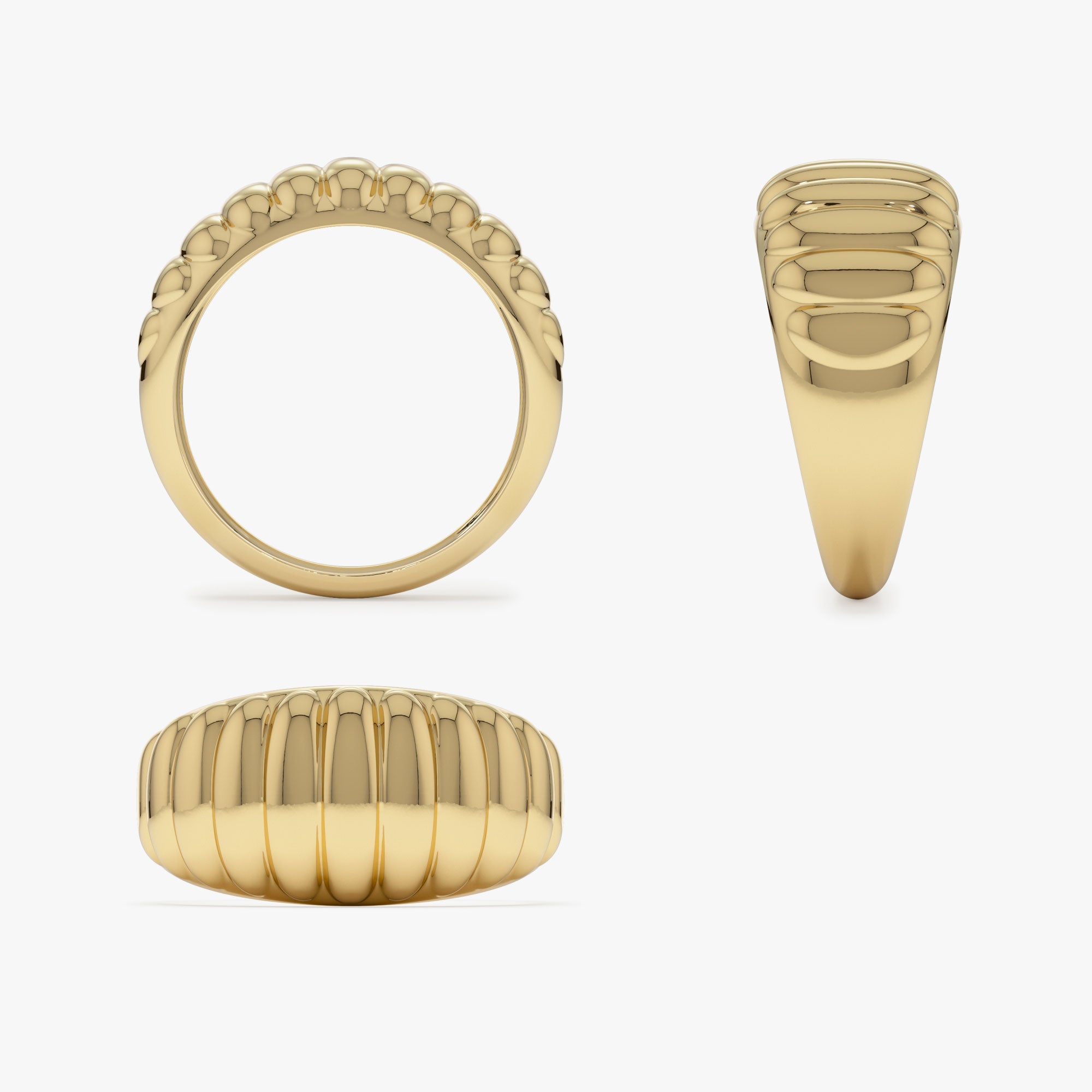 OBFJ1287 - 14k Gold Chunky Ribbed Statement Ring 9