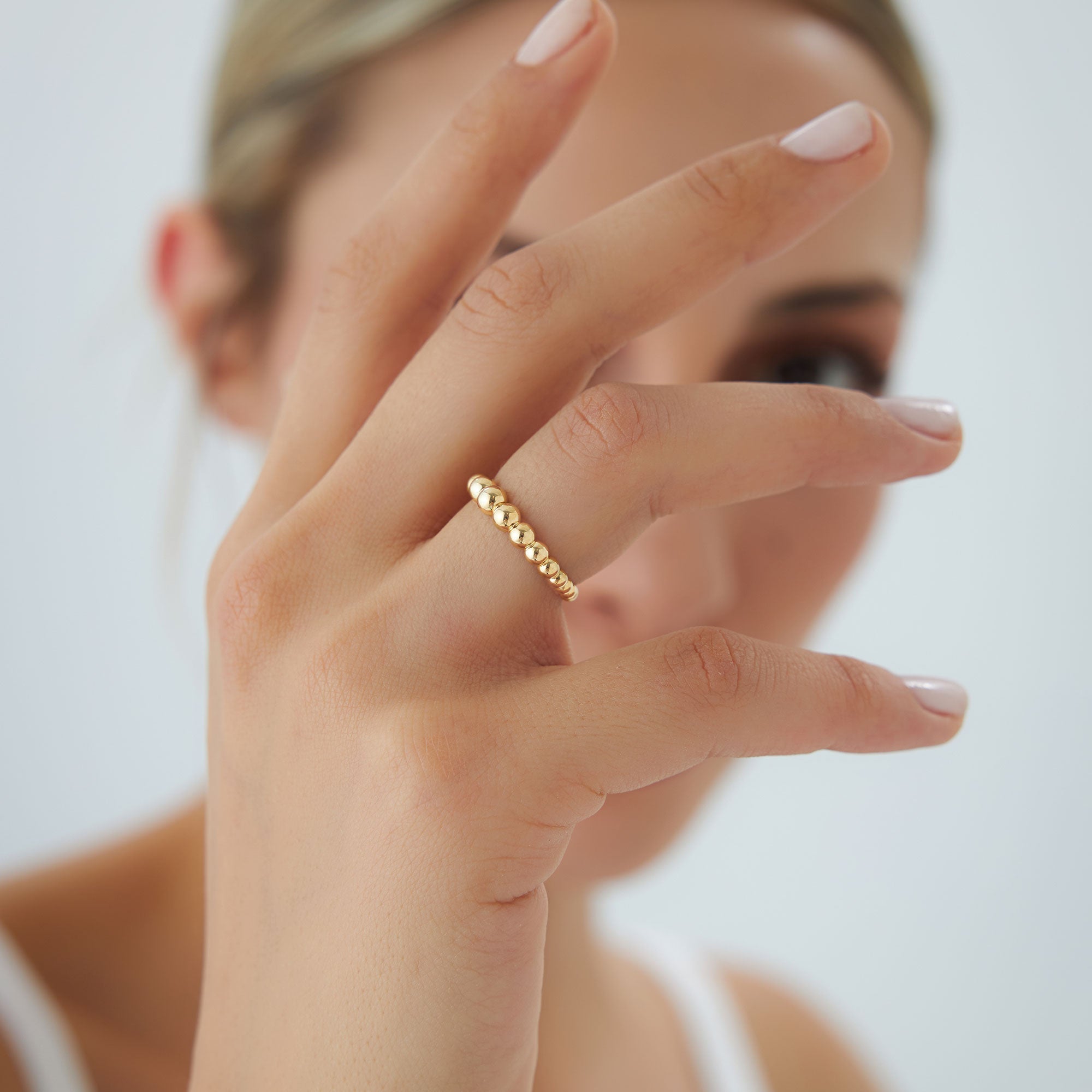 OBFJ1317 - 14k 4MM Beaded Graduating Ring 3
