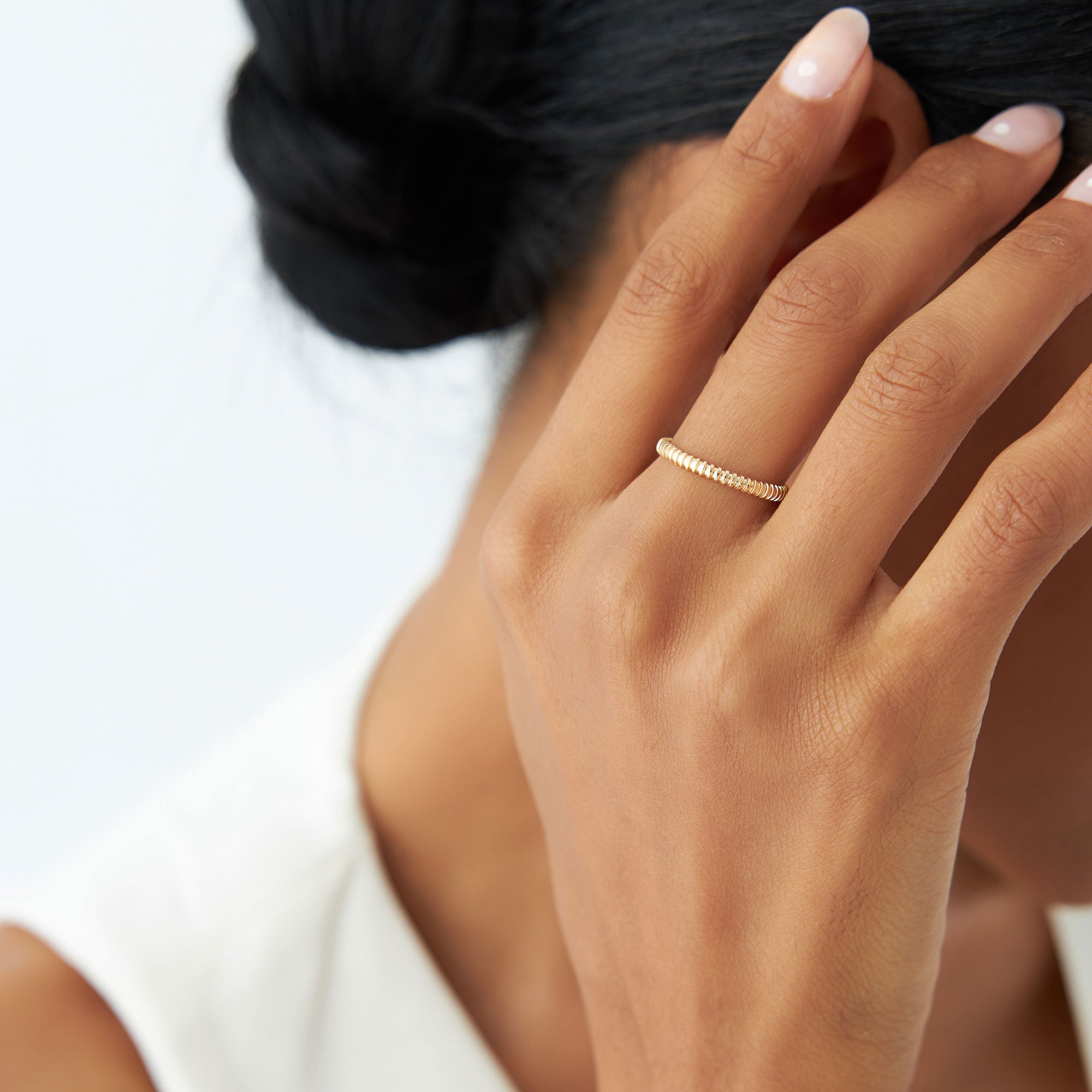 OBFJ1097 - 14K Stackable Ribbed Wedding Band 4