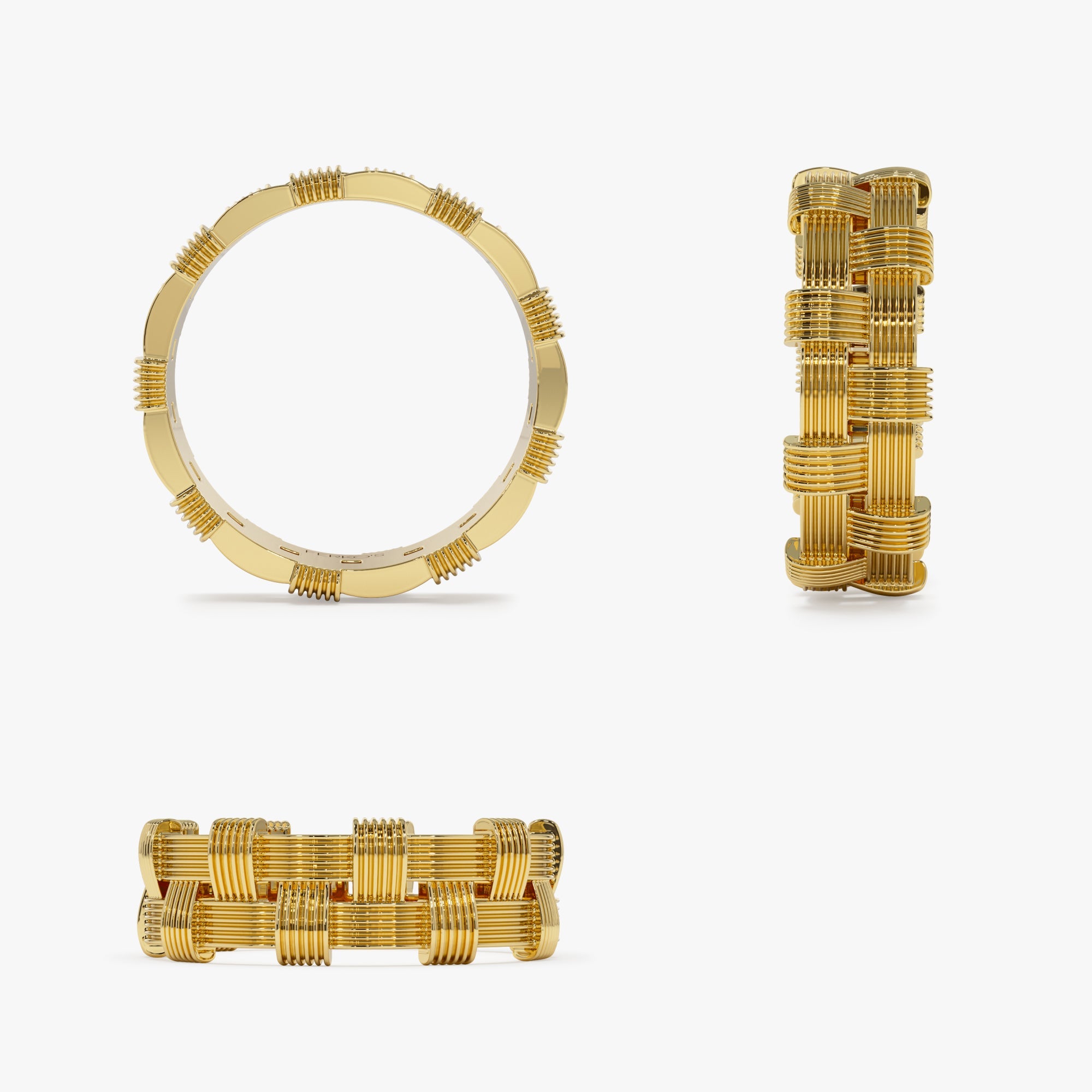 OBFJ1122 - 14K Stackable Ribbed Woven Gold Ring 9