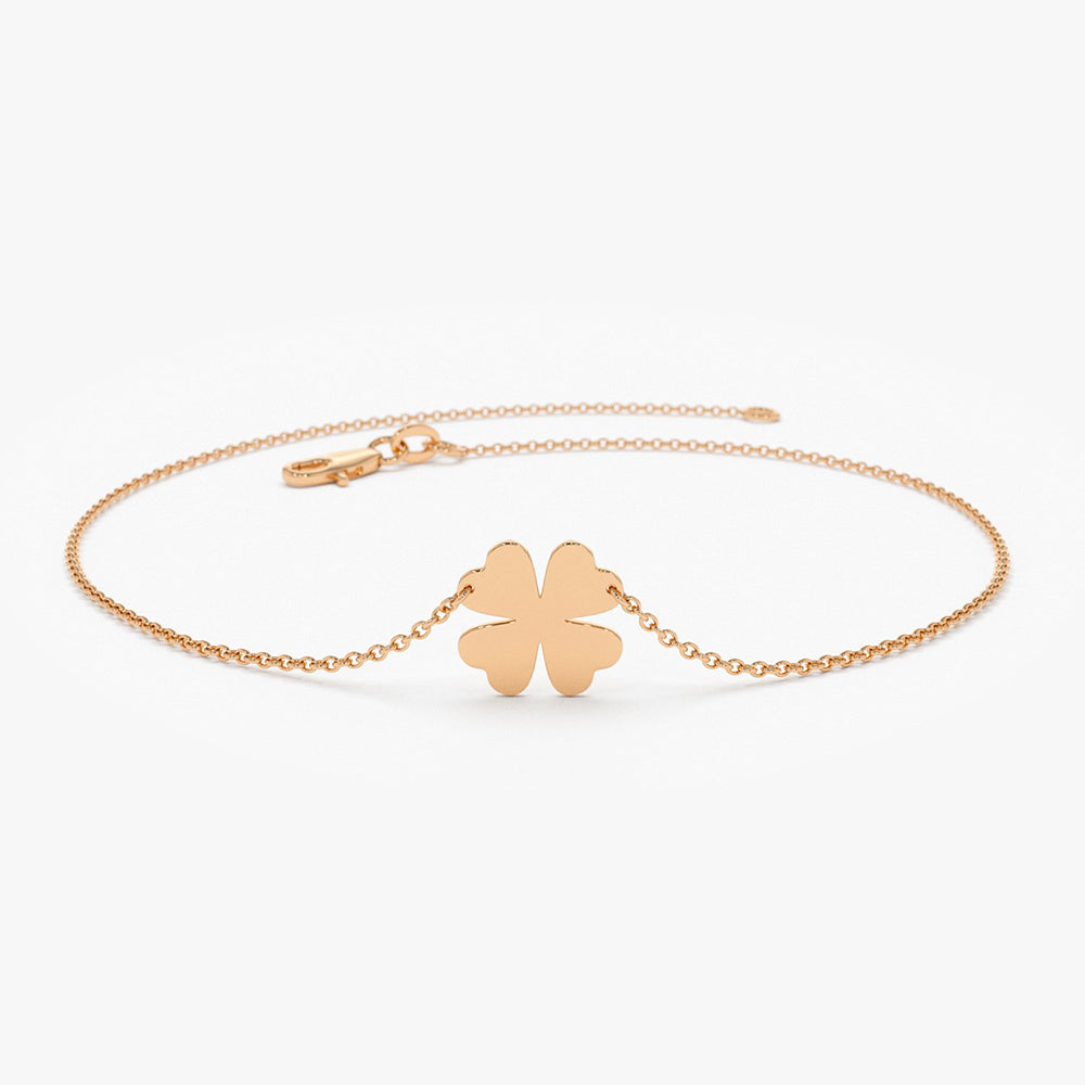 OBFJ1924 - Four Leaf Clover Charm Bracelet bracelets in selectable metal and diamond options - Roselle Jewelry view 5