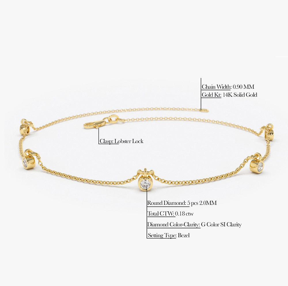 OBFJ1588 - 14K Gold Diamond by The Yard Dangling Solitaire Bracelet 7
