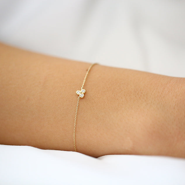 OBFJ1593 - 14K Gold Triangle Trio Dainty Diamond Bracelet 2