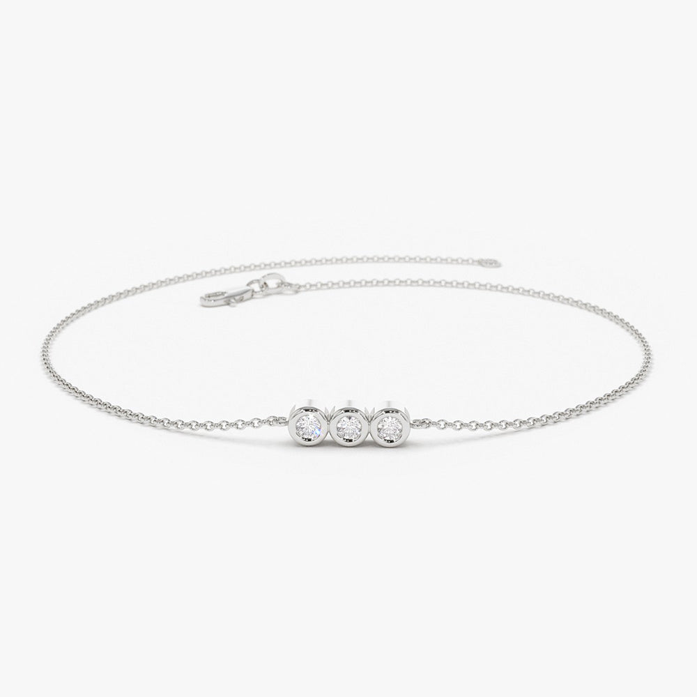 OBFJ1570 - 14K Gold Trio Diamond Bracelet with Thin Chain 7
