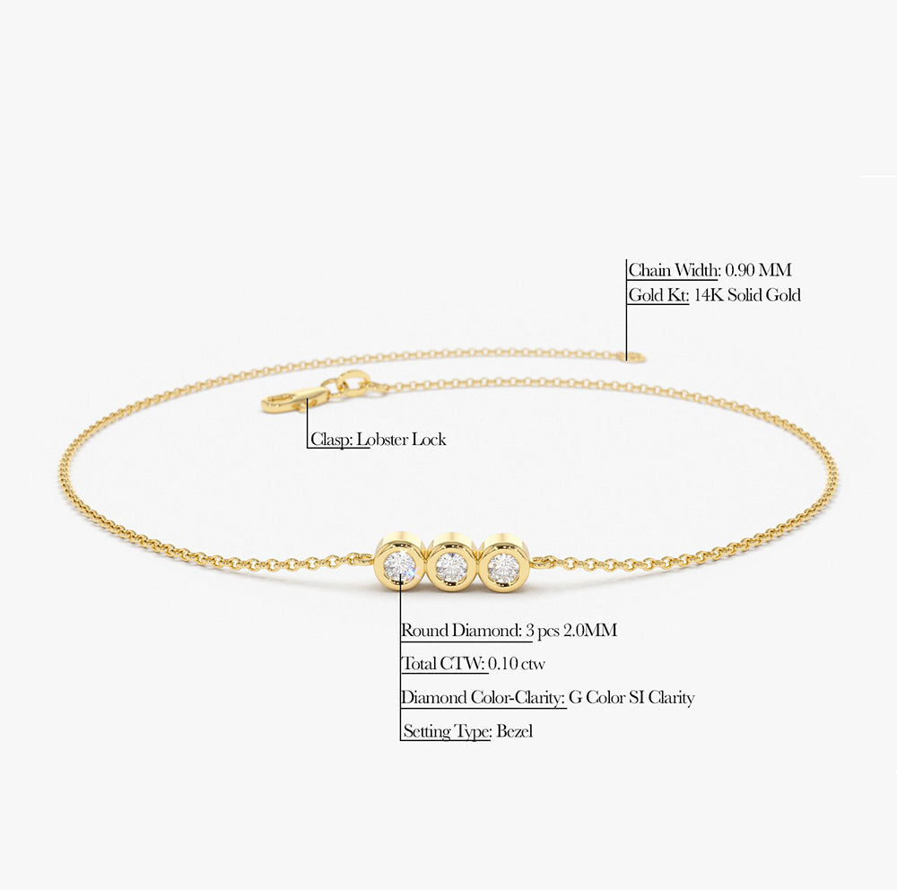 OBFJ0206 - 14K Rose Gold Trio Diamond Bracelet with Thin Chain 5